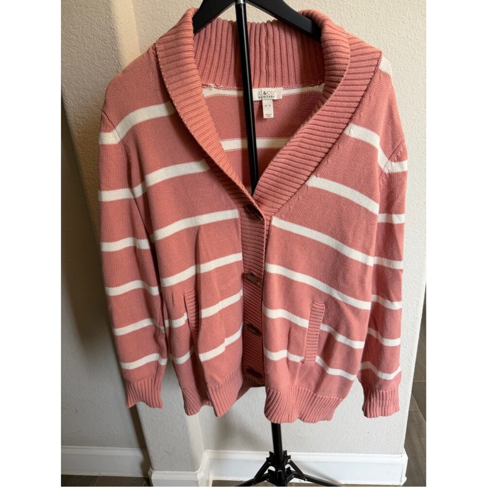 d. & co. Heritage Pink Striped Shawl Collar Cardigan XL
